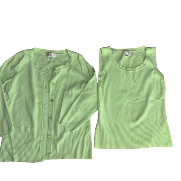 Ann Taylor LOFT Lime‎ Green Ribbed Cardigan & Tank Set XS S - Picture 6 of 7